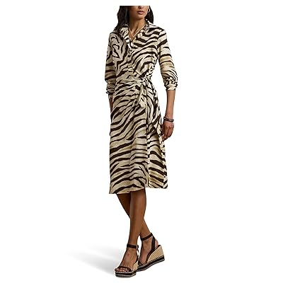 Lauren Ralph Lauren Petite Zebra print Tie front Crepe Shirtdress Women