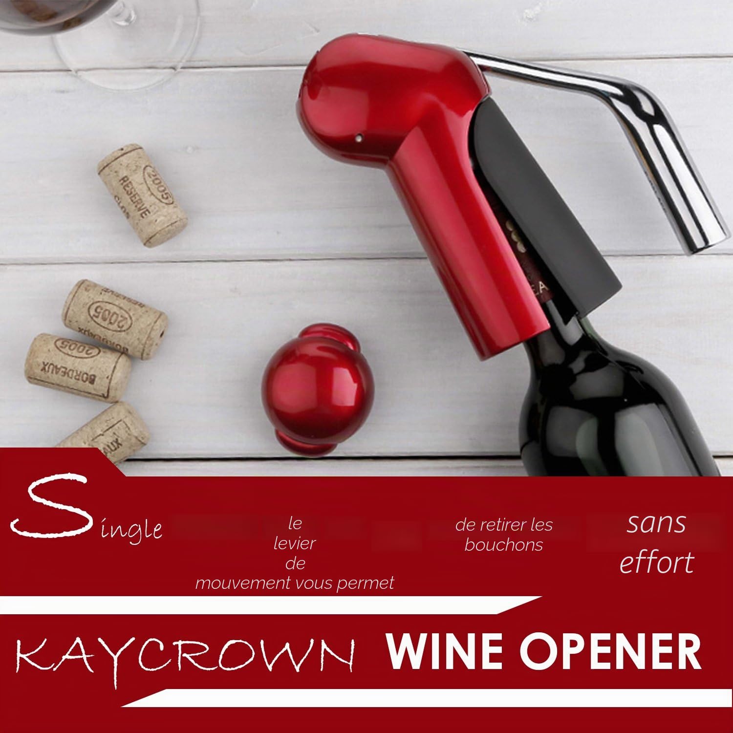 KAYCROWN Tire-bouchon professionnel en alliage de zinc - Tire-bouchon à levier robuste - Ouvre-bouteille avec coupe-capsule