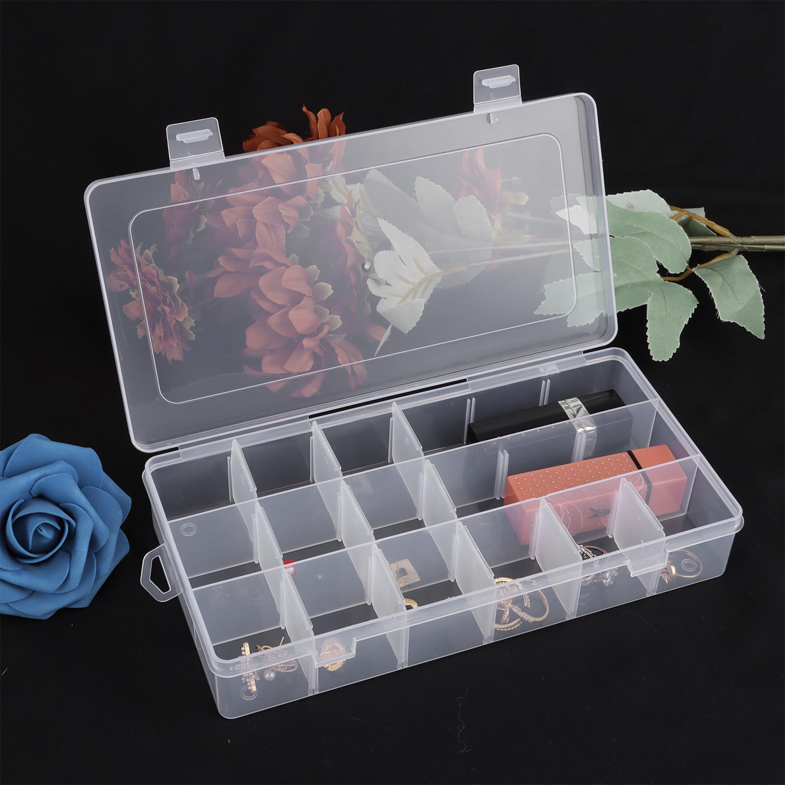Confezione da 10 scatole organizer per attrezzature, 18 scomparti in plastica con divisorio, contenitori per perline, artigianato, gioielli, placcaggi, 23 x 11,6 x 4,6 cm