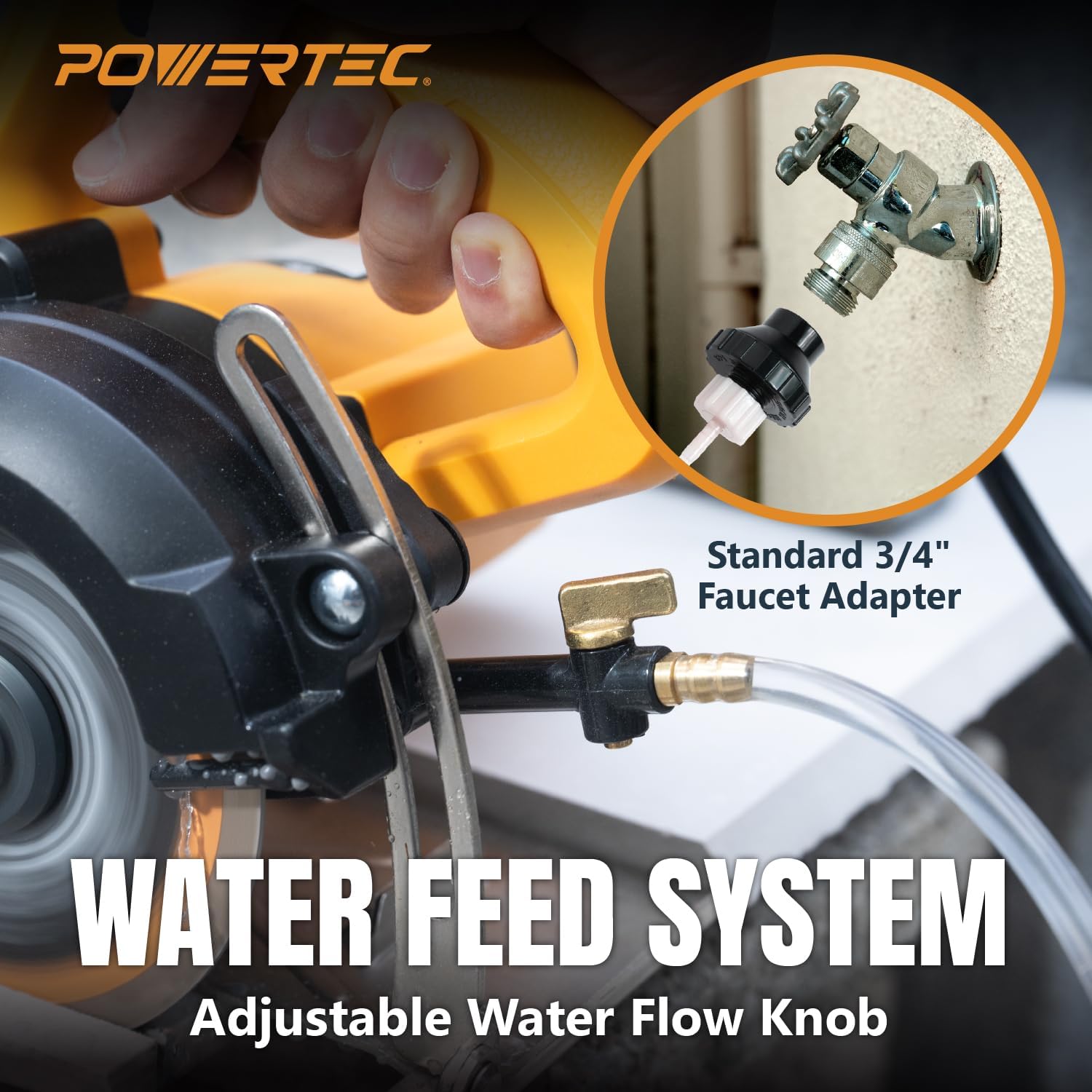 POWERTEC HTS1045C 4.5" Handheld Tile Saw w/ 1 Extra Blade – 12Amp/1400W Motor, Wet/Dry Cutting with Adjustable Water Feed System, GFCI Plug, Bevel & Depth Adjustment, Compatible 4"-4.5" Diamond Blades