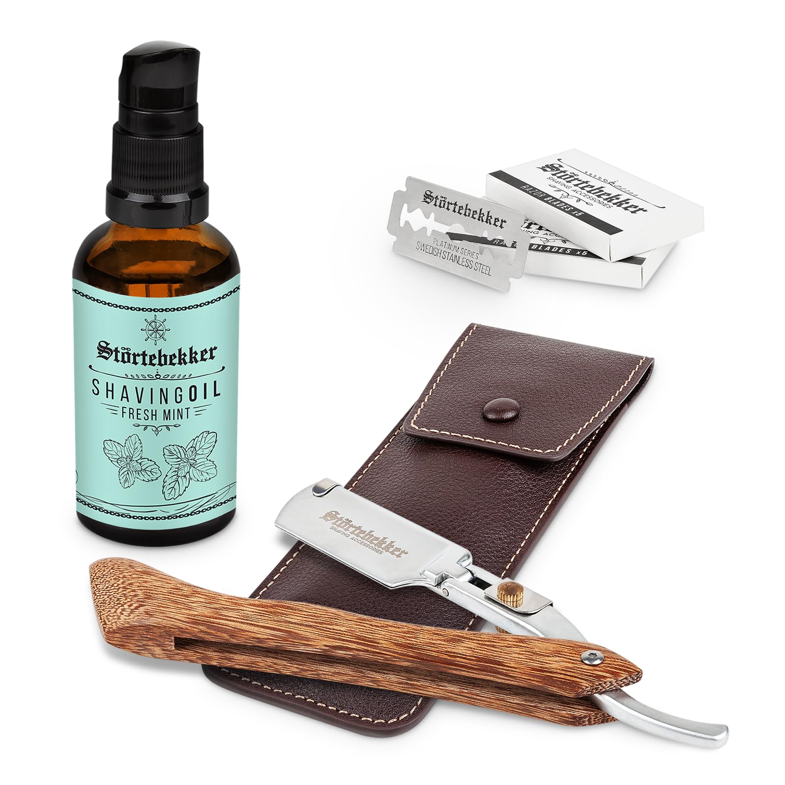 Störtebekker® Contour Set - Set da barba di alta qualità per una rasatura perfetta - include rasoio & olio per la rasatura - Set da rasatura per uomo di qualità superiore - idea regalo (Legno - Caffè)