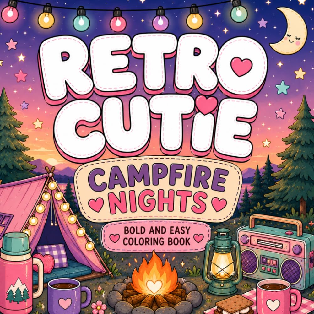 Retro Cutie: Campfire Nights: A Bold & Easy Cozy Camping Coloring Book Filled With Cute Retro Doodles, Campfires, Lanterns, Campers, and Relaxing Nighttime Vibes