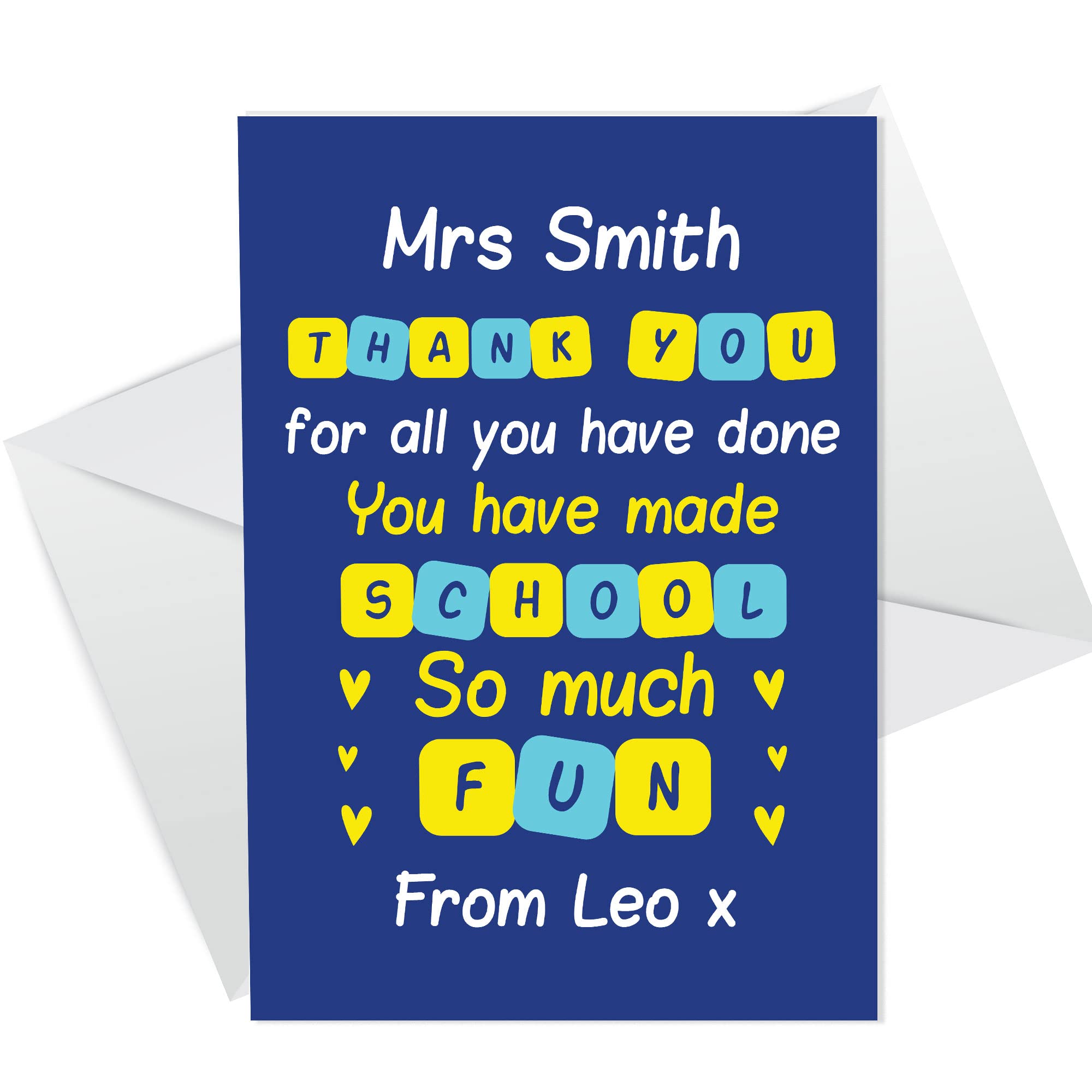 Thank You Teacher Greetings Card, Appreciation Card, Personalised, Thank You Teacher Card From Children