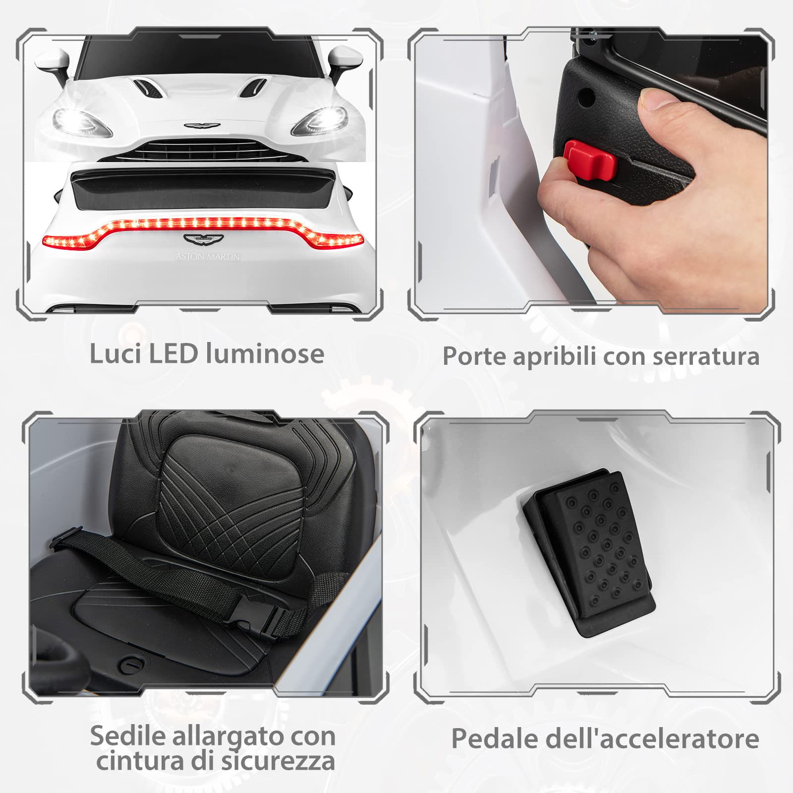 COSTWAY Aston Martin DBX Auto Elettrica per Bambini, 12 V Macchina Elettrica con Telecomando e Luci LED, Partenza Lenta Clacson, Regalo per Bambini 3-8 Anni (Bianco)