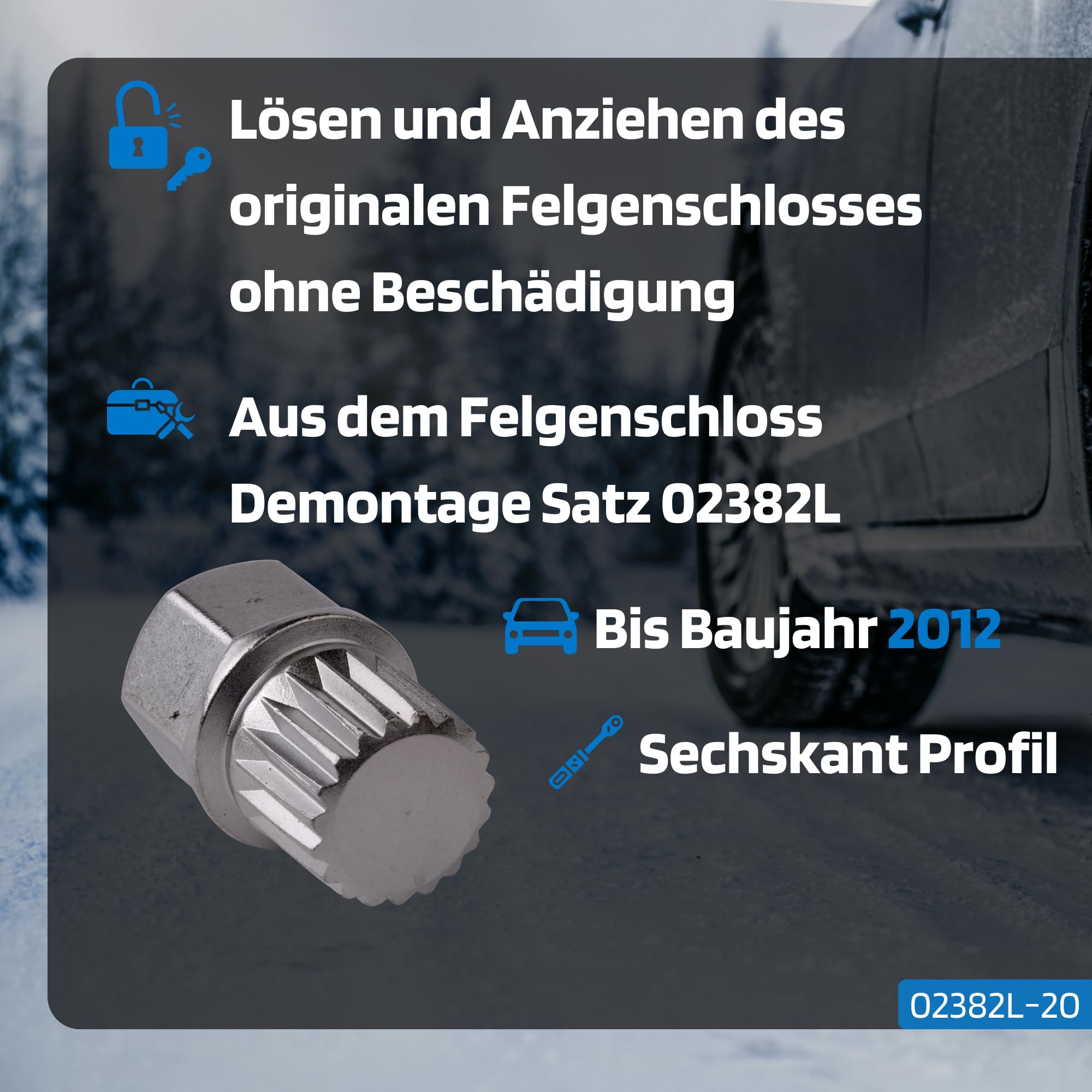 SW-Stahl 02382L-20 Adapter ABC7 - Zabezpieczenie i Blokada Felg VW | Nasadka do kół z wysokiej jakości stali chromowo-wanadowej, klucz zapasowy do zamków felg aluminiowych w pojazdach do 2012 r.