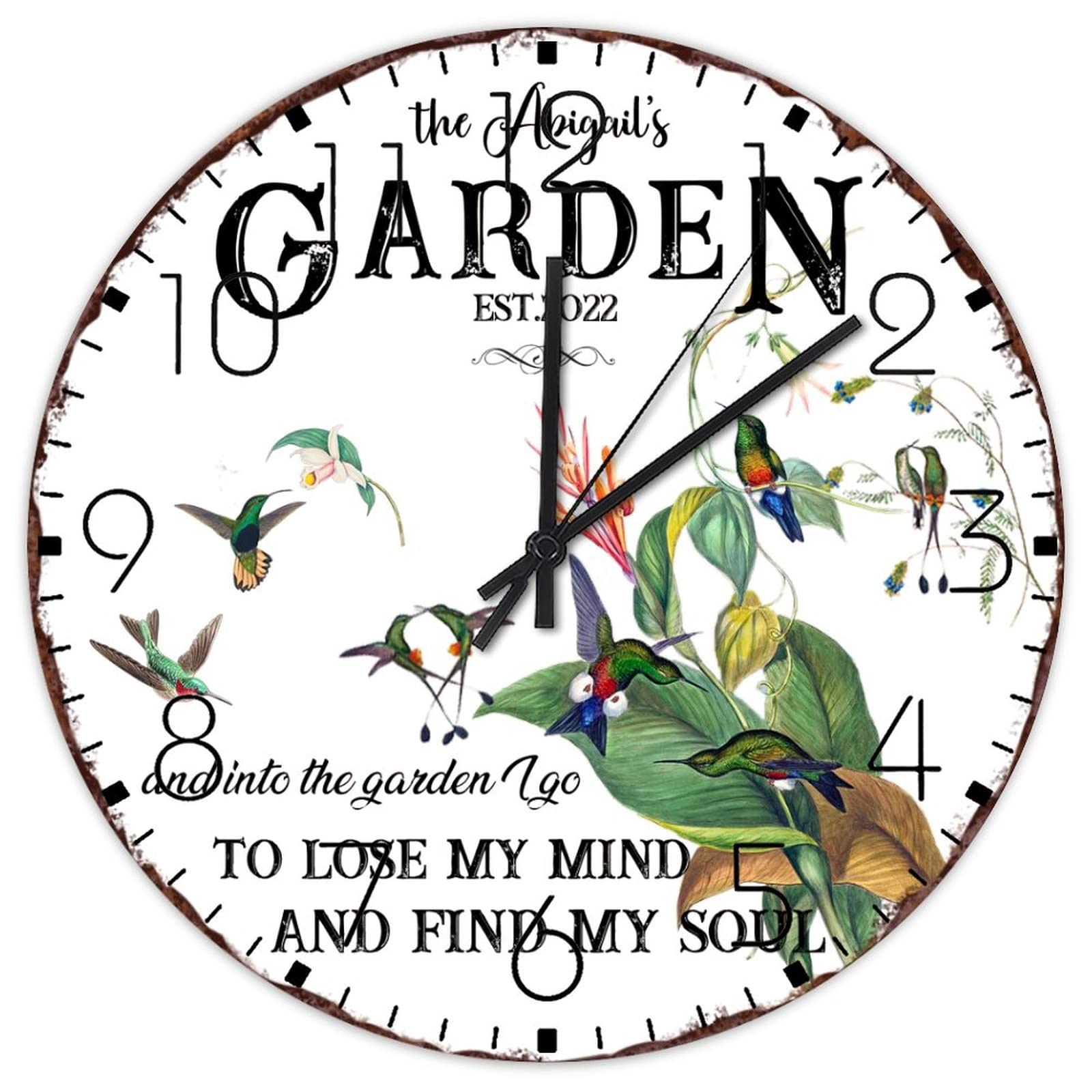 Horloge murale en bois 30 cm horloge ronde motif jardin café nature