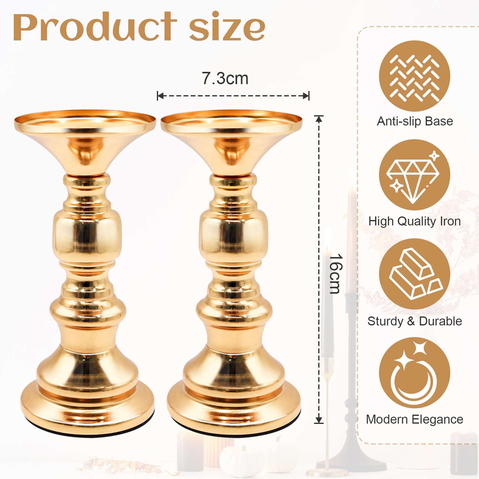 Set Di 2 Portacandele In Oro Nero, Acciaio Inox Per Candele Coniche 2,3 Cm, Vintage Per Matrimoni E Decorazioni Casa - 3