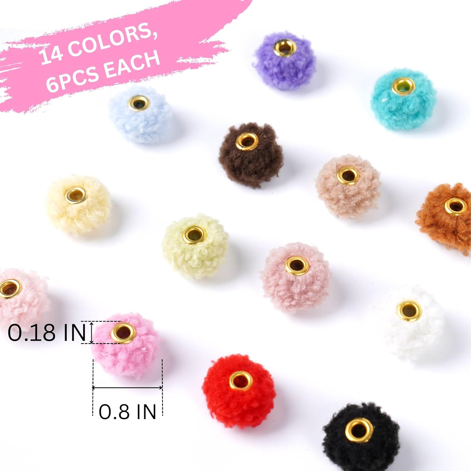 JMCRATE Pom Pom Beads 84PCS Mixed Color Soft Puff Beads for Pens Fluffy Fuzzy Beads Faux Fur Poms Spacer Beads Bulk for DIY Jewelry Key Chain Handicrafts Pens Craft Accessories(Lambwool) - Image 2
