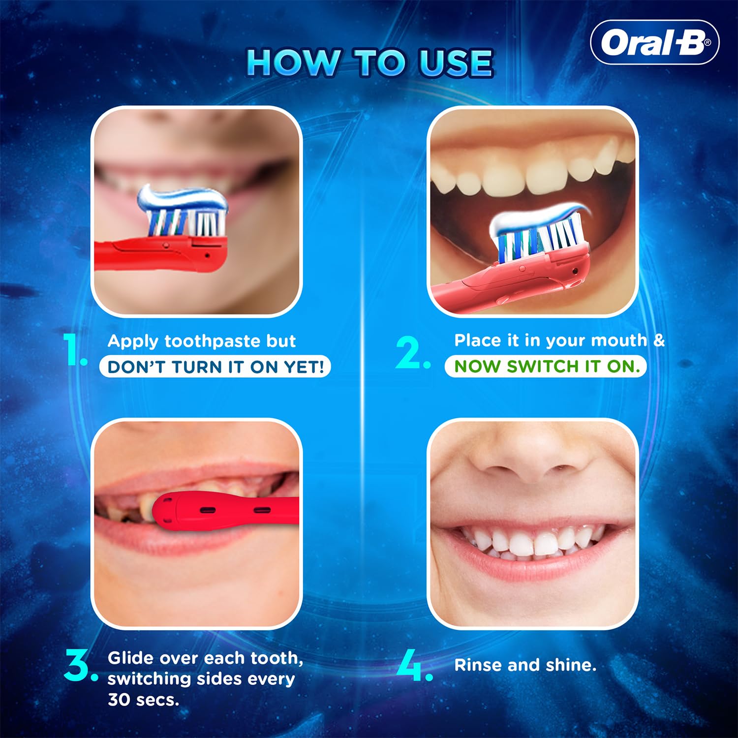 Oral-B Kids Iron Man Battery Electric Toothbrush, 90 Day Battery, 2 Year Warranty by Oral-B, IPX7 Water Resistant, Soft Bristles, Removes 100% More Plaque, 3+ Years - Image 8 thumbnail