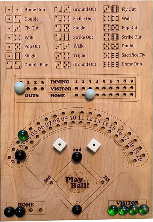 Baseball Dice Board Game Wooden Dice and Marbles Board Game