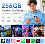 NexiPosket Téléphone Portable Pas Cher 12Go+256Go/TF 2To, Smartphone Android 4G Double SIM, Écran 6,56'' HD+ 90Hz, Batterie 5000mAh, Caméra AI 13MP+8MP, Face ID/OTG/GPS, Garantie 3 Ans - Bleu - 2