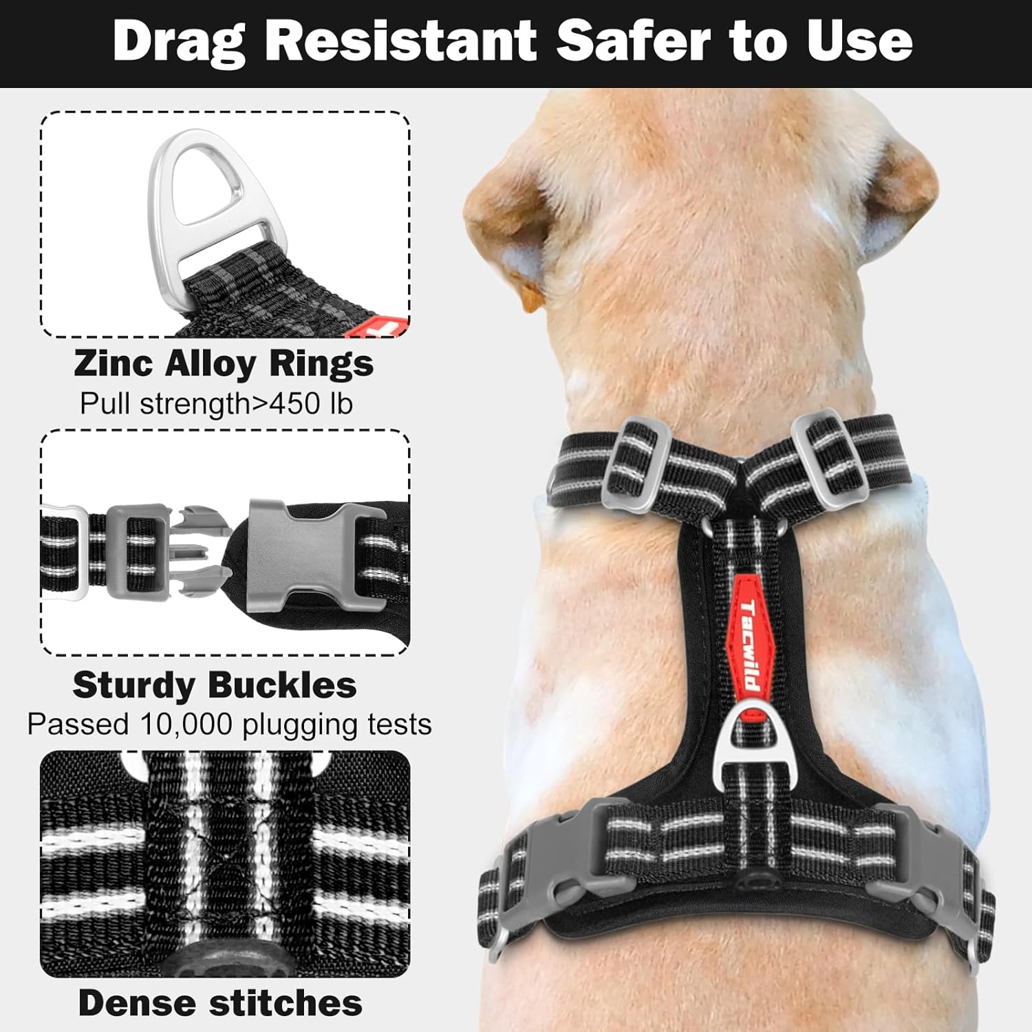 No Pull Dog Harness - Adjustable Reflective Dog Vest with Metal Snap, Soft Breathable Mesh No Choke Puppy Harness, Easy to Put on & Take Off (Black-M)