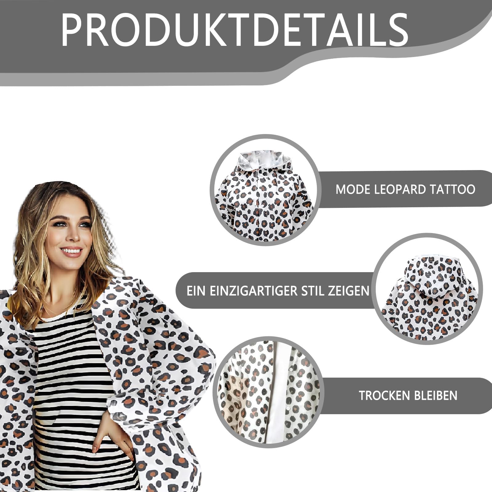 2 Stück Regenponcho, Regenjacke Damen Wasserdicht, Regenjacke Herren Leopardmuster Durchsichtiger Regenponcho, Regen Zubehör Für Wandern Radfahren Camping Reisen