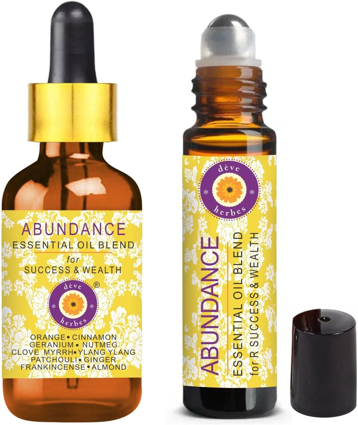 ABUNDANCE - Essential Oil Blend for Success & Wealth with Orange, Cinnamon, Geranium, Nutmeg, Clove, Myrrh, Ylang Ylang, Patchouli, Ginger, Frankincense Essential Oils 10ml & 5ml