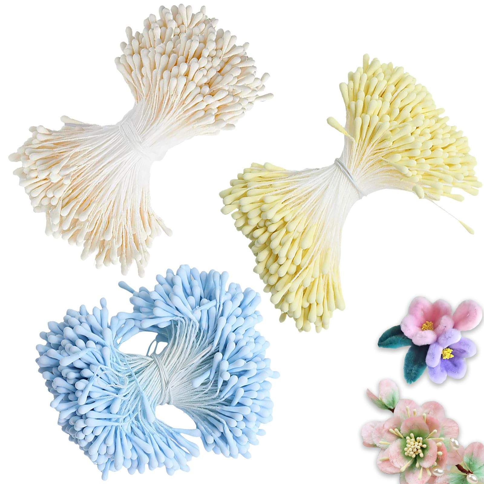 BDHYYM 1200 Stück Pfeifenreiniger Blumen Staubblätter mit 2 Perlen Köpfen | Blumen Staubgefäße Staubblätter zum Basteln Tulpe Blumenstrauß Pfeifenreiniger zum Basteln Zubehör für DIY Handwerk