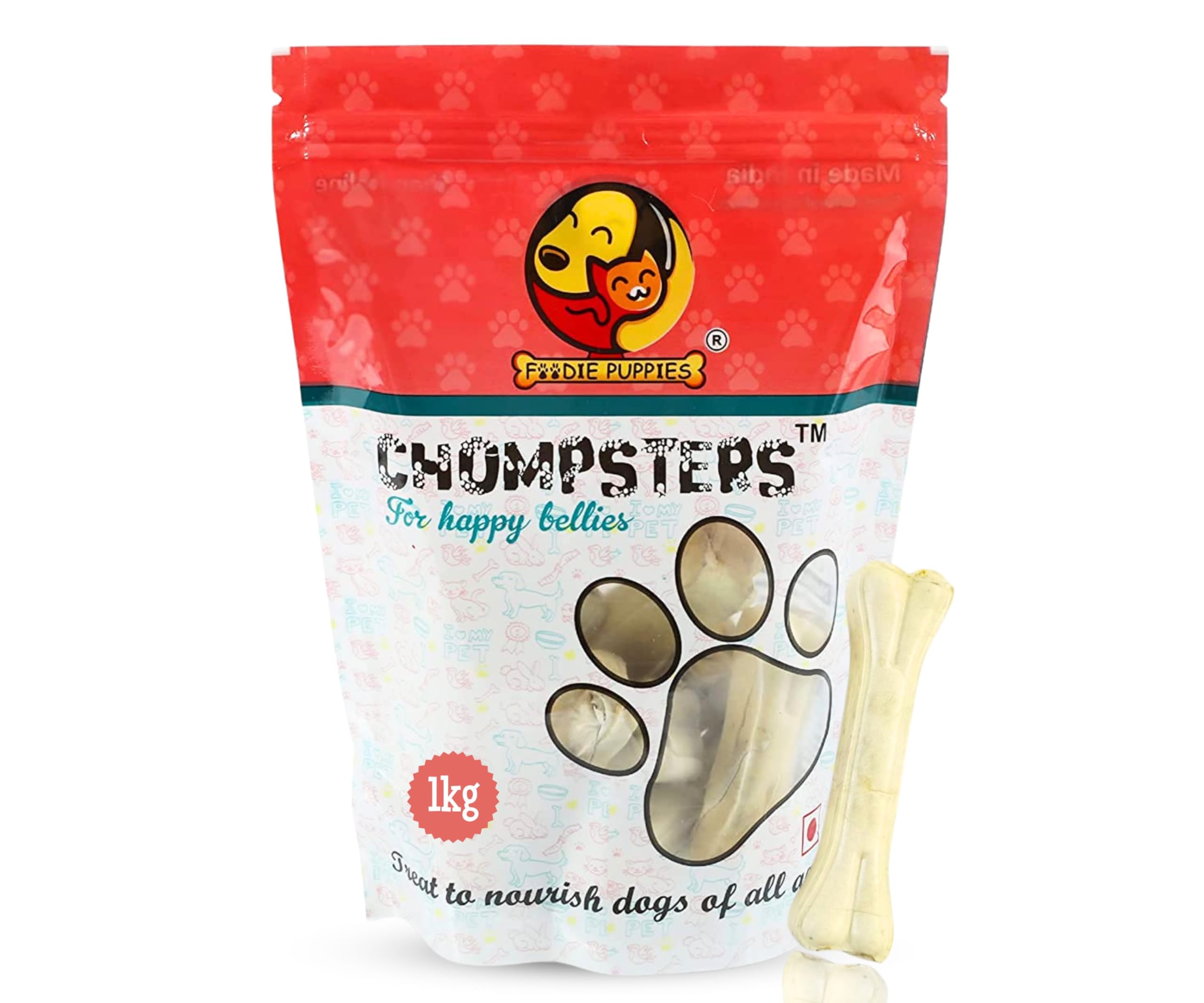 Chompsters Rawhide Pressed Bone Calcium Treat for Dogs - 8 inch, 1Kg | Suitable for Large Dogs| Best Healthy Dog Bones to Clean Teeth and Freshen Breath