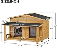 Vista 2 de RITSU Casa grande de madera para perros de 47.2 pulgadas para exteriores, exteriores e interiores, jaula para perros con porche, 2 puertas
