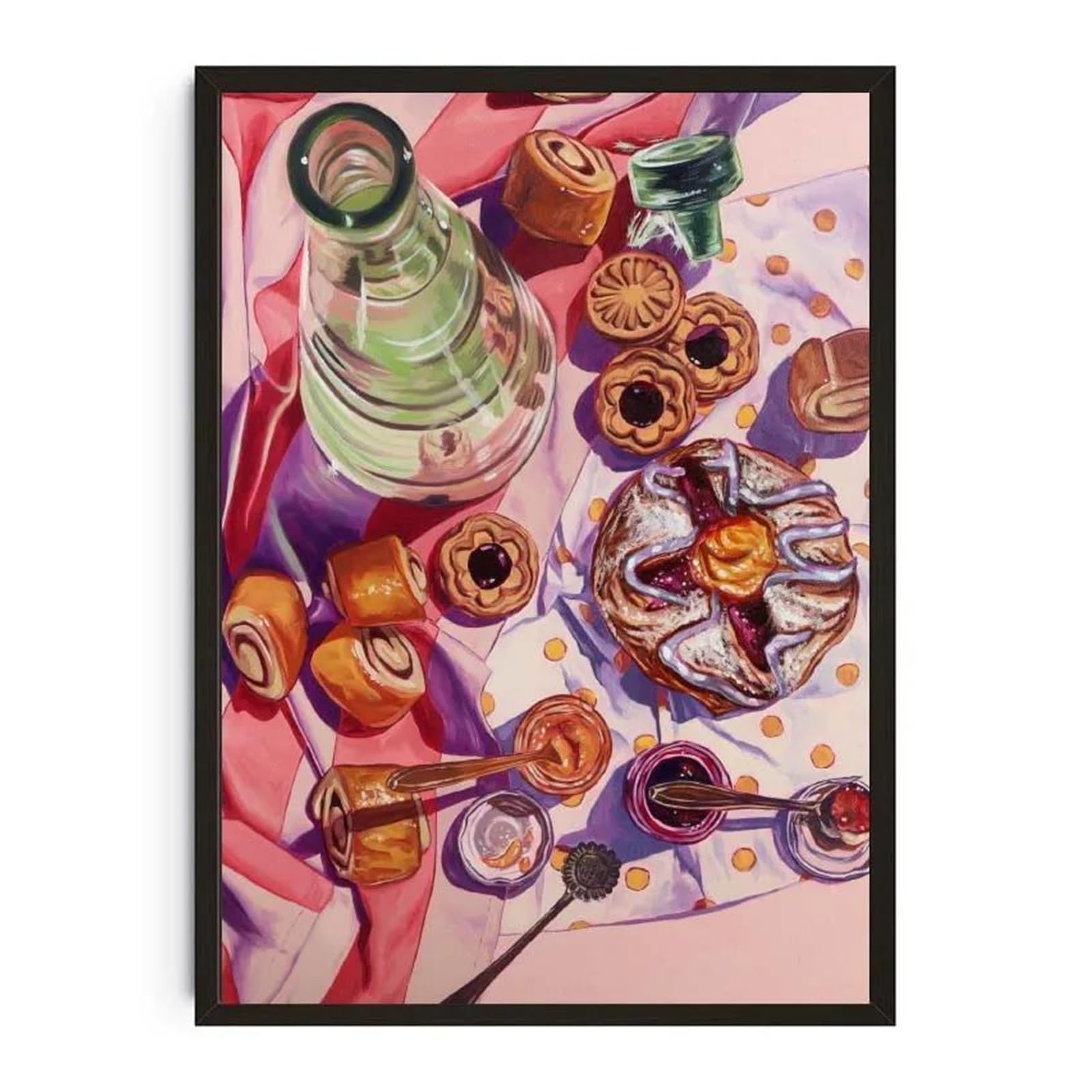 XENITE Wall Art Canvas Prints Watercolor Dessert Donut Cupcake Donuts Cake Poster Food Prints Cheesecake Canvas Painting Wall Picture Kitchen Room Decor(J,30x40cm)