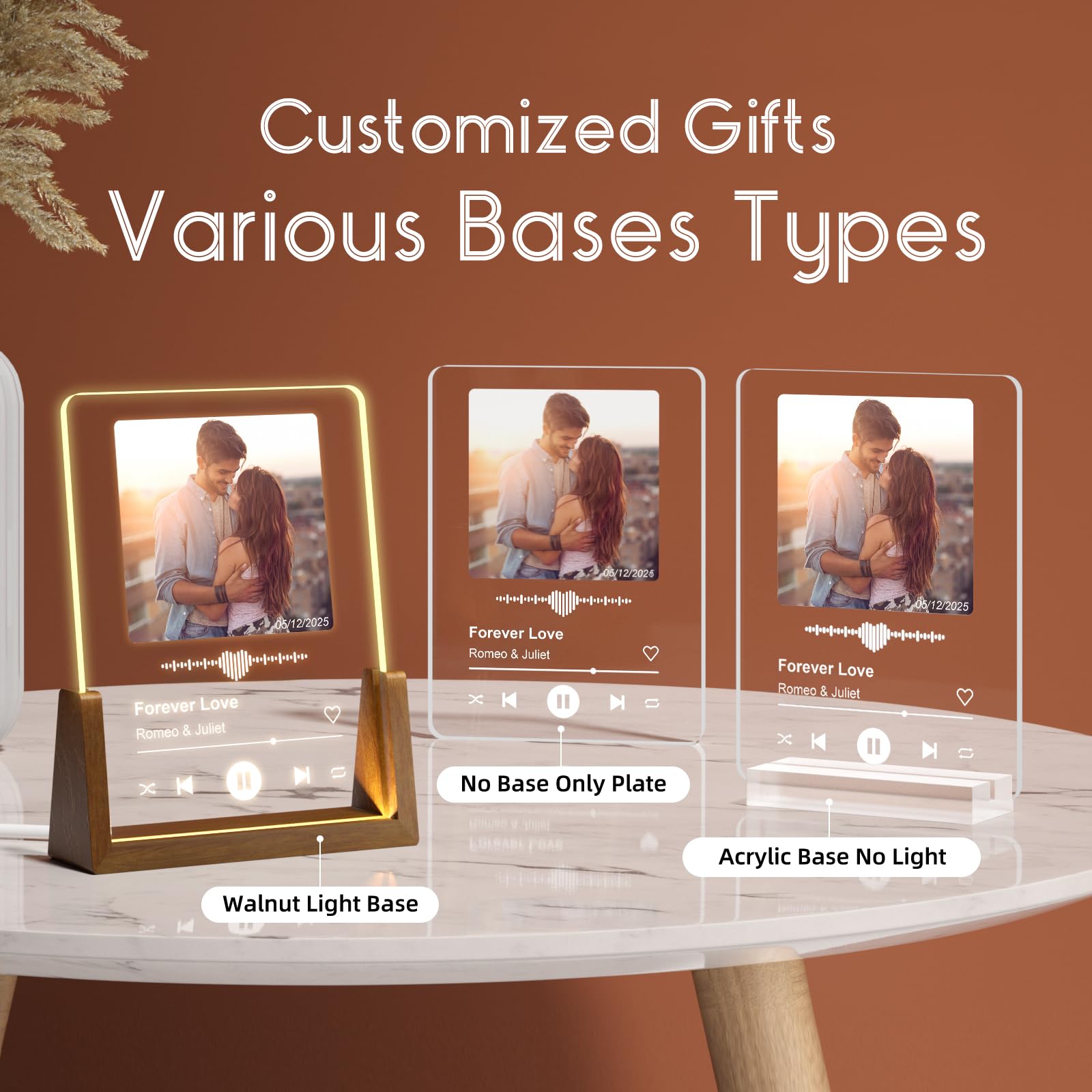 LUCKOR Personalized Valentines Gifts for Him Her Women Men, Custom Anniversary Spotify Plaque Gift for Boyfriend Girlfriend Couple, Customized Picture Frame Birthday Gifts for Wife Husband