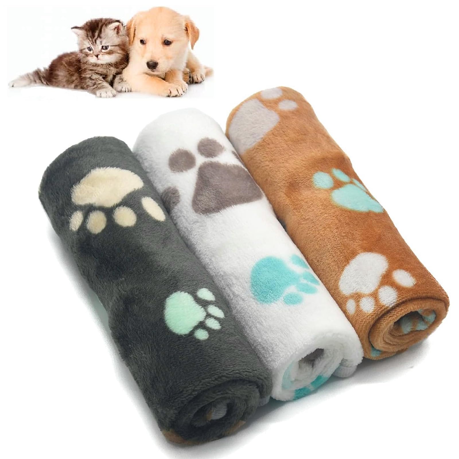 Puppy Blanket Super Soft Warm Sleeping Mat Cute Printed Blanket Plush Pet Blanket Soft Warm Flannel Dog Blanket for Puppies and Kittens 23" x 15" 3 Pack