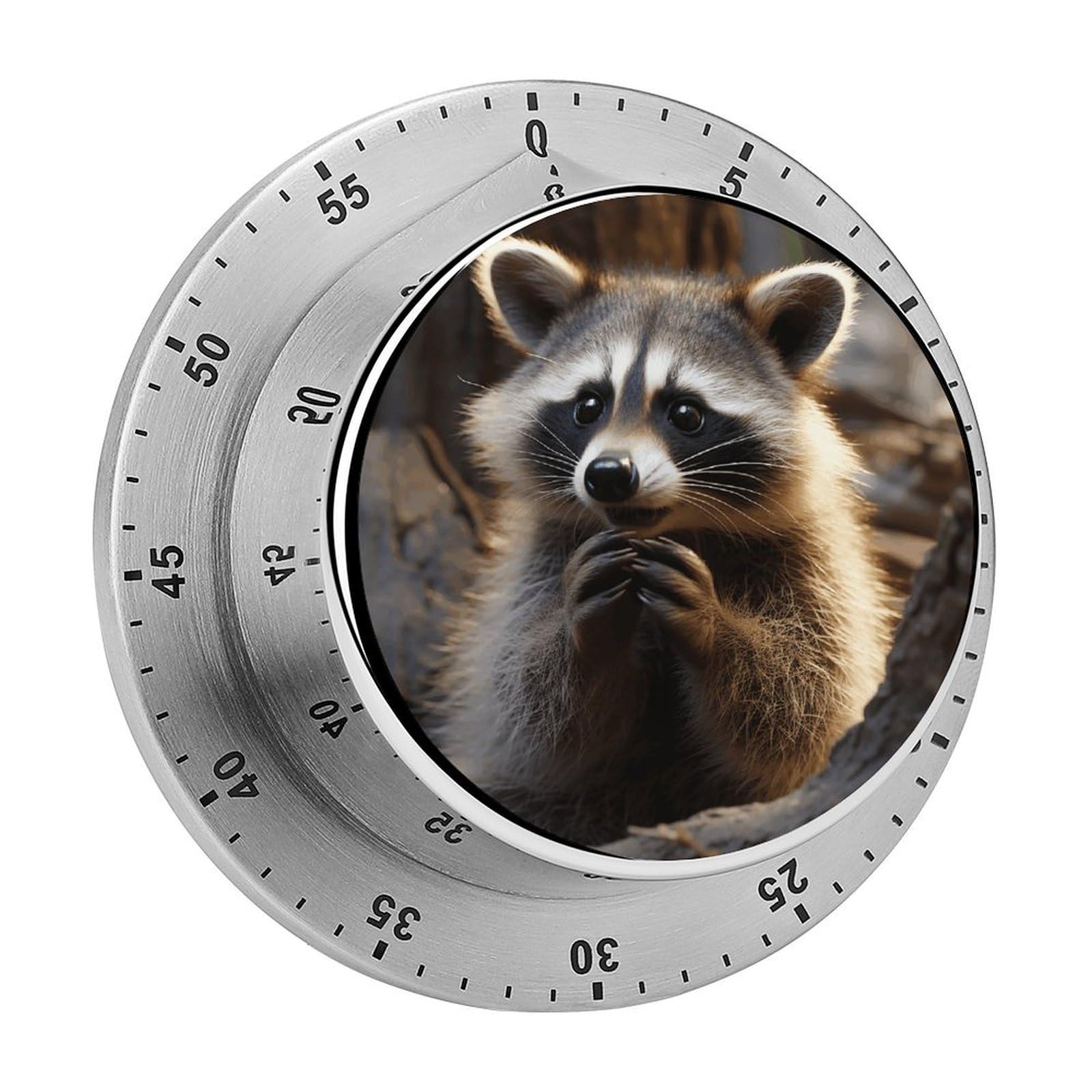 Cute Raccoon Kitchen Timer Chef Cooking Timers Clock with Loud Alarm Exquisite Stainless Steel Mechanical Desk Timers Magnetic Backing 60 Minute Visual Timer for Work