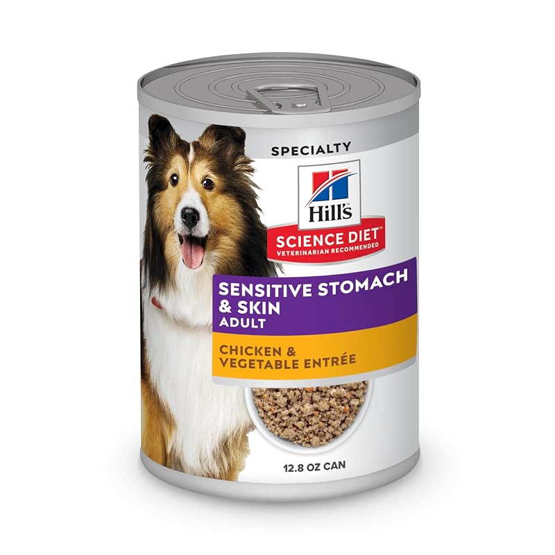 Ração úmida para cães adultos Hill's Science Diet Sensitive Stomach & Skin, patê de frango e vegetais, pacote com 12 latas de 363 g