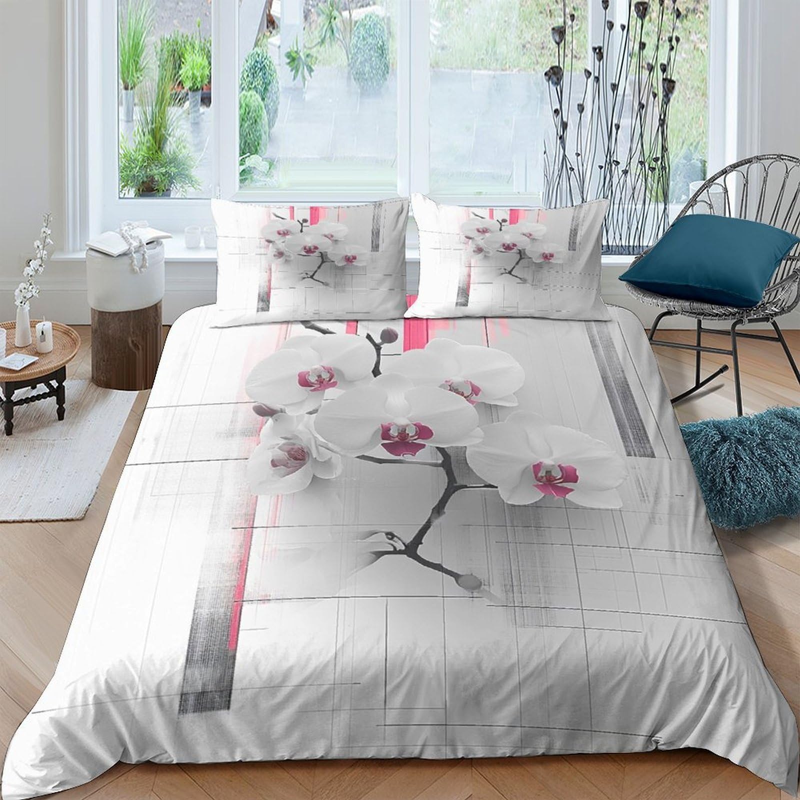 Ctjqhvkz Style-8 3D Printed White Orchid Fitted Sheet Microfiber Soft Floral Bed Cover For Bedroom Guest Room Easy Care Single（135X200cm）
