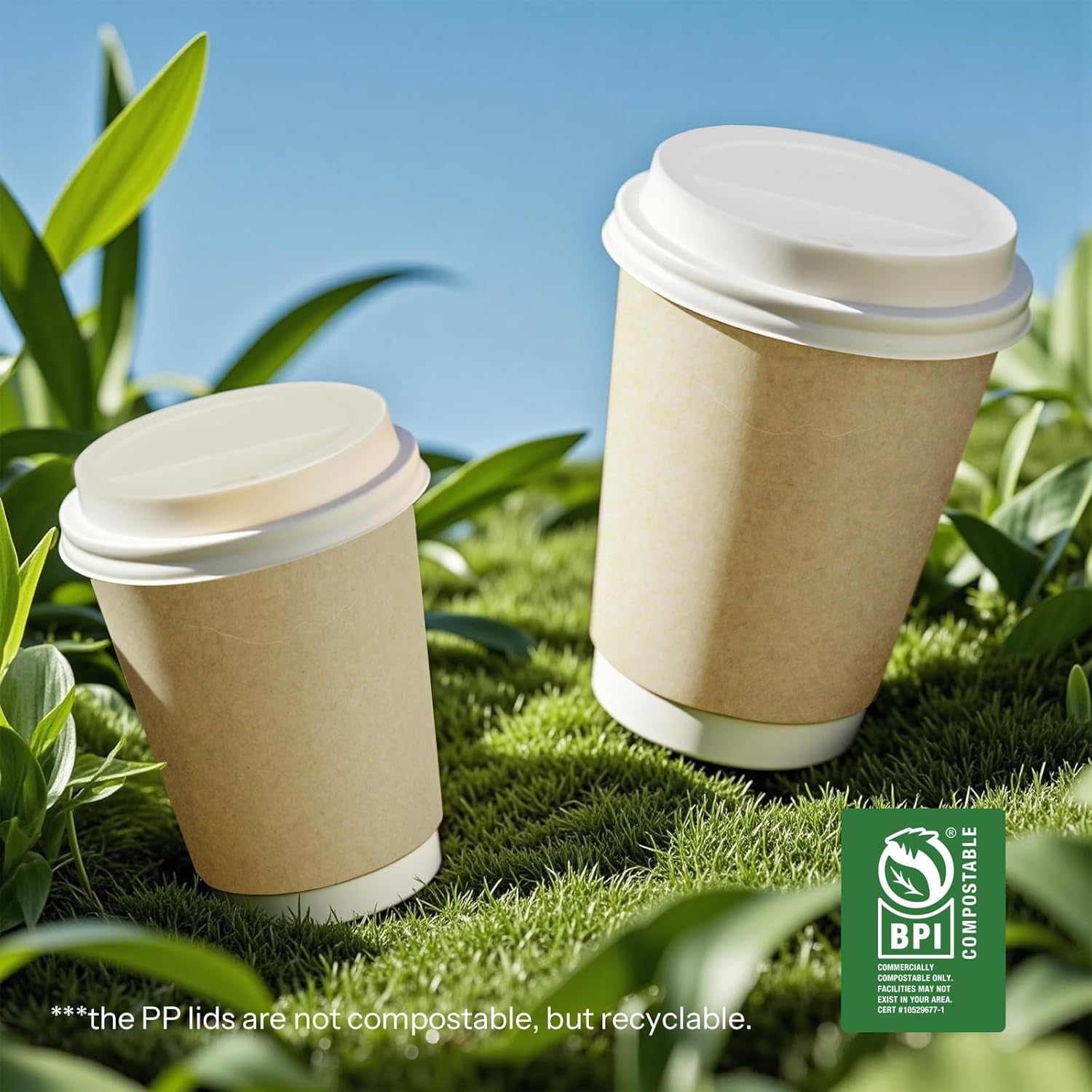 Disposable Coffee Cups with Lids 12 oz To Go Hot Cups,120 Pack Compostable Paper Cups with Lids, BPI Certified PLA Coated Natural Kraft Insulated Disposable Cups for Togo Office Coffee Bar Travel Home - Image 3