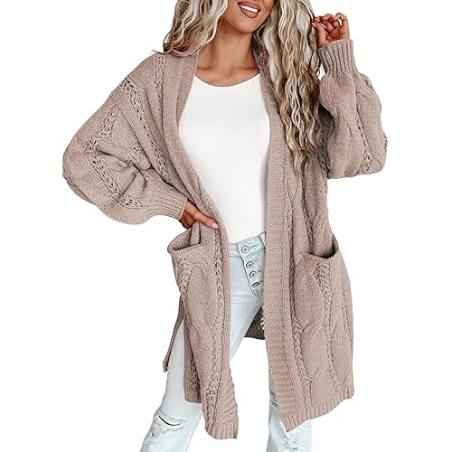 Dokotoo Long Cardigans for Women Open Front 2025 Long Sleeves Winter Sweaters with Pockets