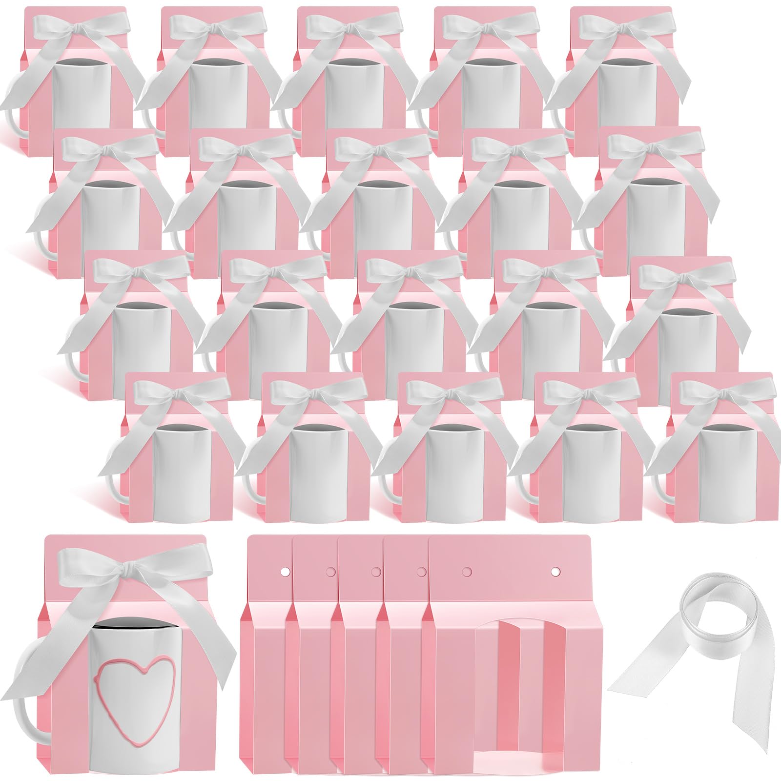Kosiz 36 scatole per tazze a sublimazione, sacchetti regalo, con finestra, scatole per spedizioni, vendite di confezioni regalo per tazze e confezioni regalo (rosa, bianco, per tazze da 325 ml)