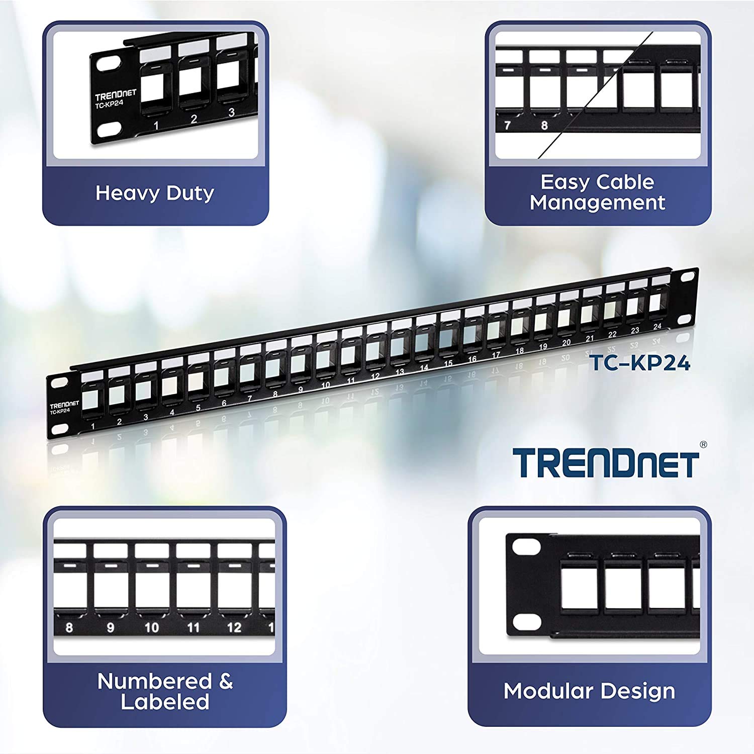 TRENDnet 24-Port Blank Keystone 1U Patch Panel, 20-Pack Bundle, 1U 19