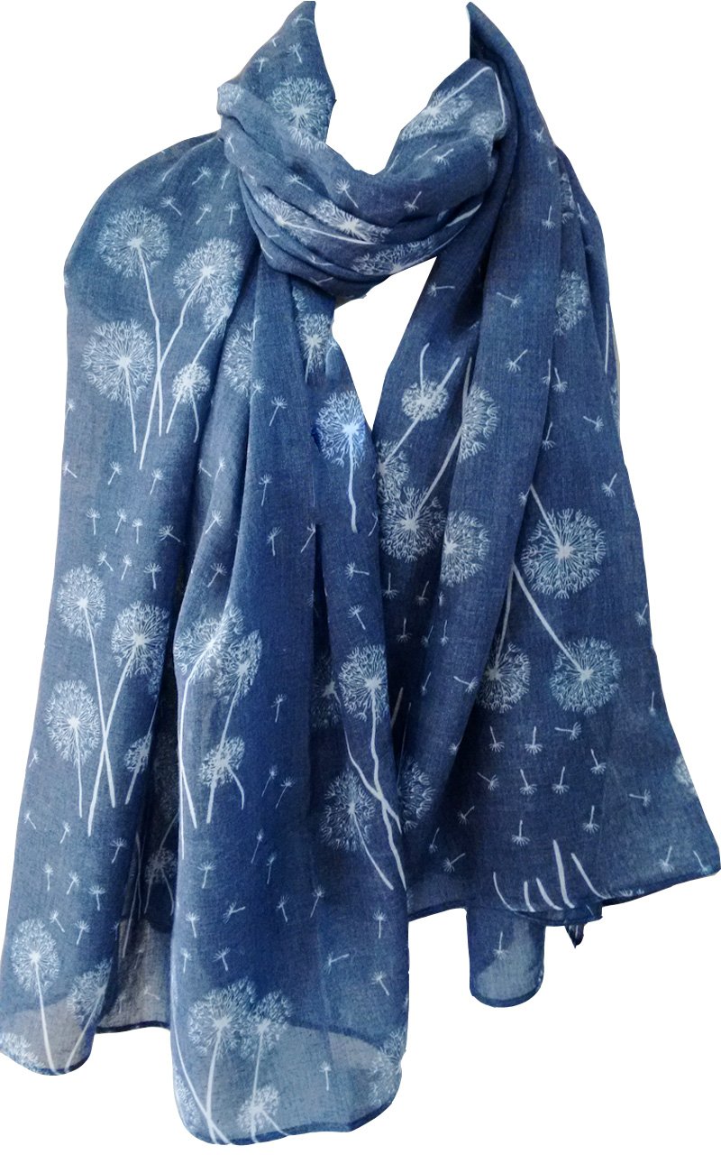Glamlondon Women's Denim Blue Dandelion Scarf Scatter Dandelions Flower Print Fashion Classy Big Wrap (Denim Blue)