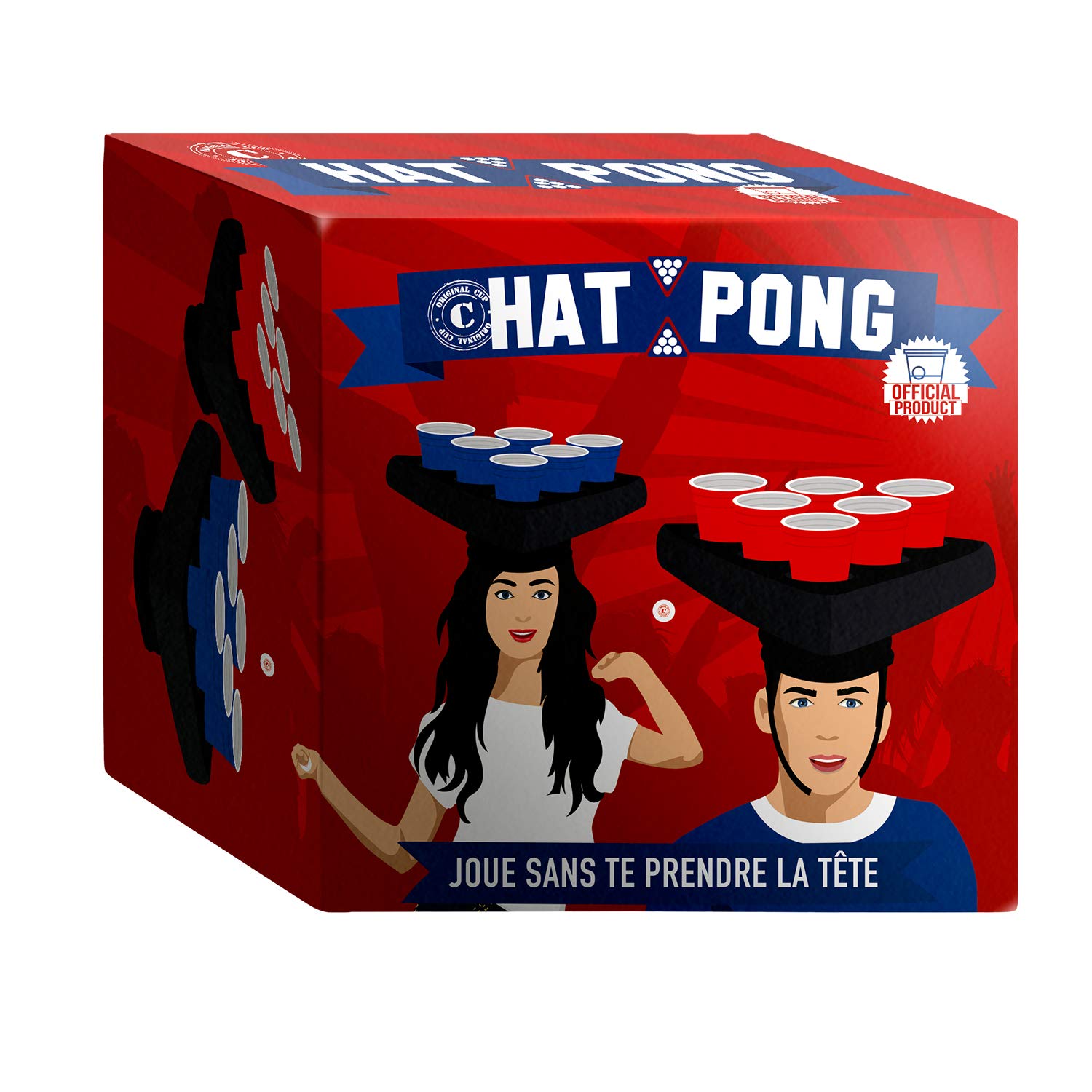 Original Hat Pong Officiel | Originelles Beer Pong Spiel | Premium Qualität | 2 Aufblasbare Hüte | 12 Red Cups | 2 Bälle | Trinkspiel | Party-& Aperitif Spiel | House Party | OriginalCup®