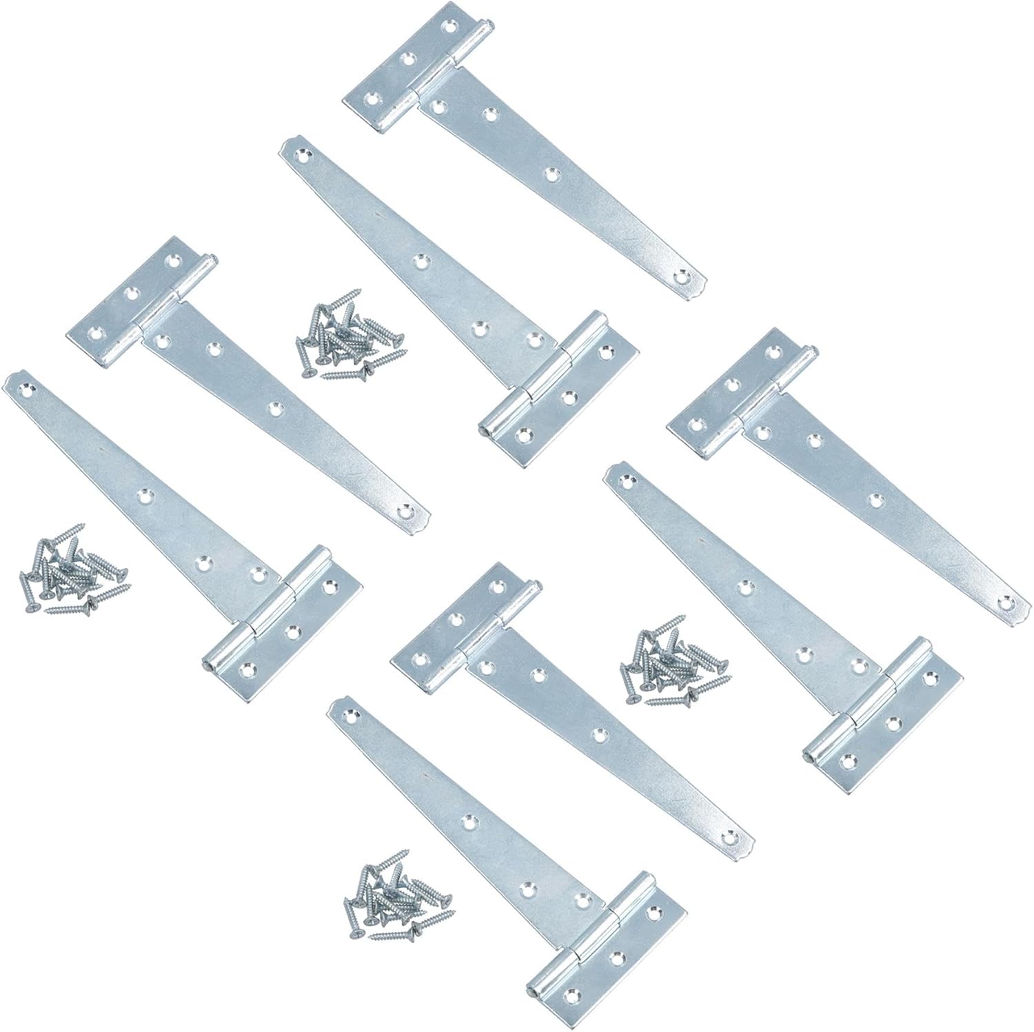 6in / 152mm Heavy Duty T Tee Hinges for Shed + Garden Gates Zinc Plated 8pc