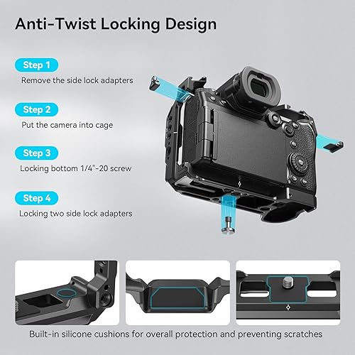 Miniatura 4 de SmallRig Jaula para cámara G9 II S5 II S5 IIX para Panasonic LUMIX G9 II  S5 II  S5 IIX con 2 zapatas frías incorporadas y 2 rieles OTAN, placa de