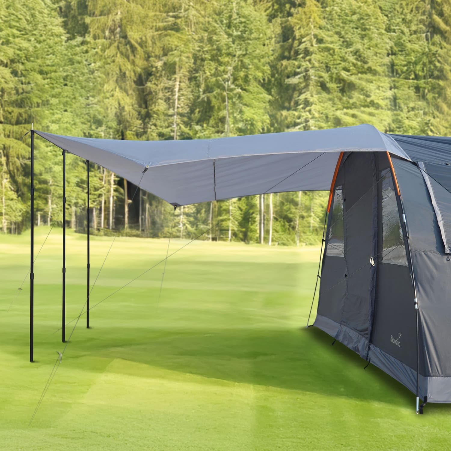 Skandika Sonnensegel Spirit 390 x 400 cm | Wetterschutz mit Teleskopstangen, wasserdicht 3000 mm Wassersäule, UPF 50+ | Sonnenschutz, Vordach für Zelt, Camping, Outdoor, Wandern, Garten (390 x 400 cm)