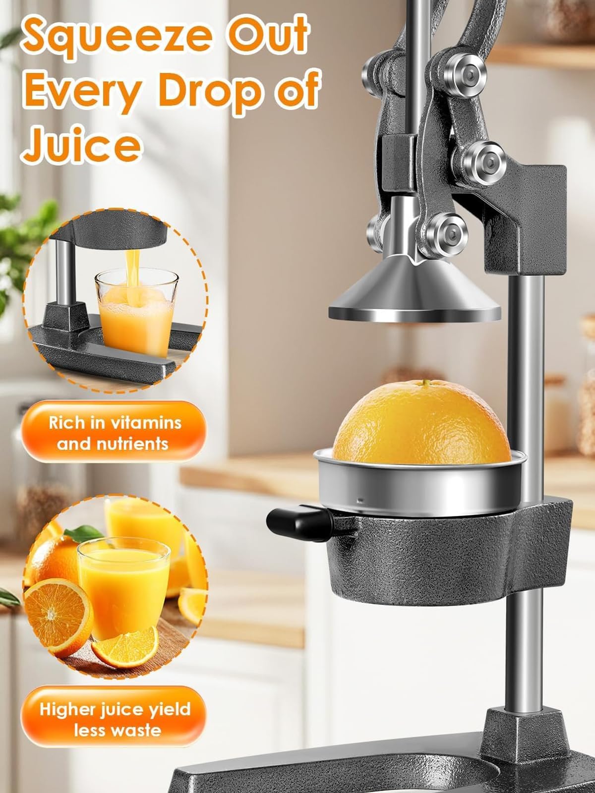 Spremiagrumi manuale, spremiagrumi per mandarini, spremiagrumi professionale, spremiagrumi arancione di grado commerciale, con filtro in acciaio inossidabile 304, adatto per casa, caffè e bar (grigio
