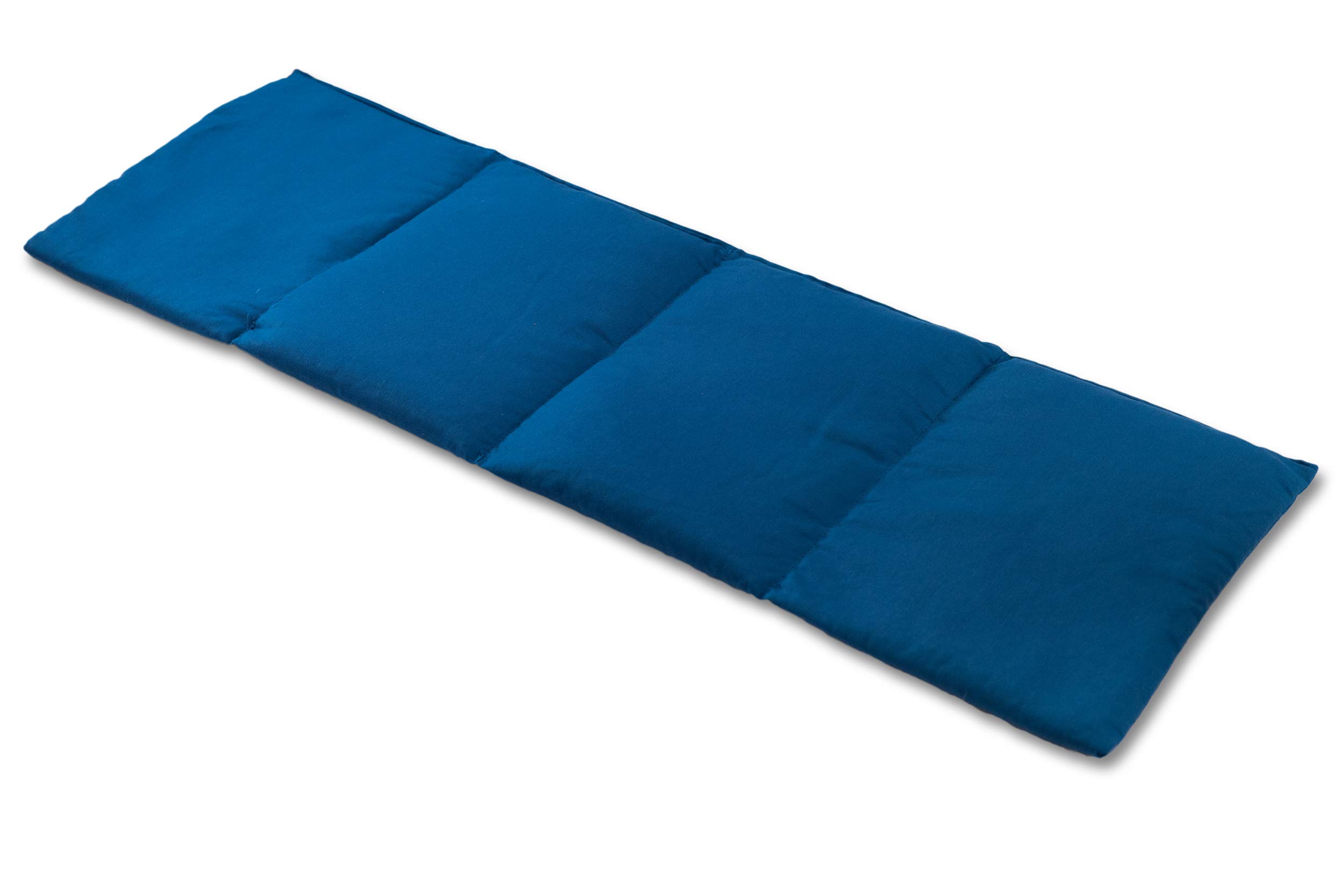 Cuscino termico - Cuscino con semi di ribes 60x20cm. Riscaldabile e impacco freddo con tessuto. Terapia caldo e freddo. (Contone biologico, blu oscuro, diviso en 4 compartimenti)