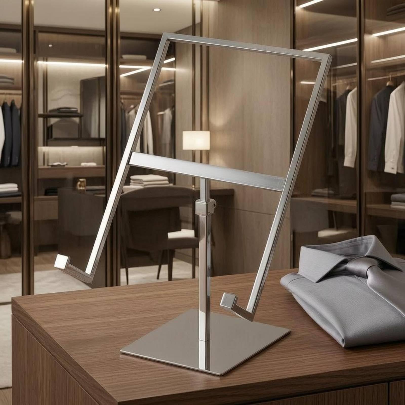 Regolabile Porta Camicie Rack Esposizione Magliette Supporto Abiti Struttura Metallo Acciaio con Base Antiscivolo Stabile Adatto per Negozi Abbigliamento Esposizione Personale, Argento