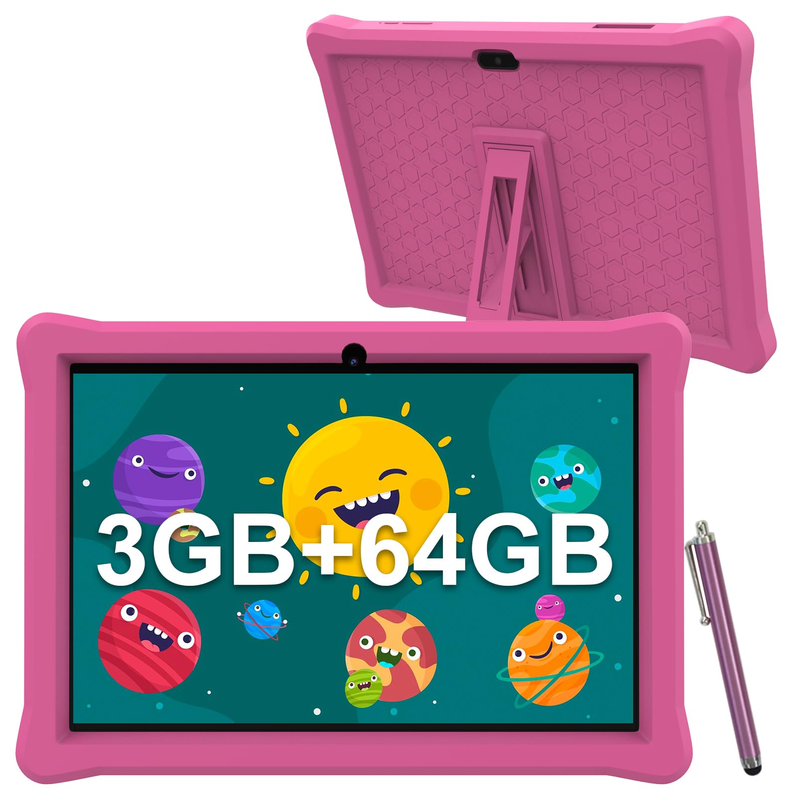 10 inch Tablet for Kids 3GB RAM 64GB ROM Kids Tablet, Android 12 Tablet with Case, Toddler Tablet PC WiFi, Parental Control, Dual Camera, Educational Tablets with Silicone Case