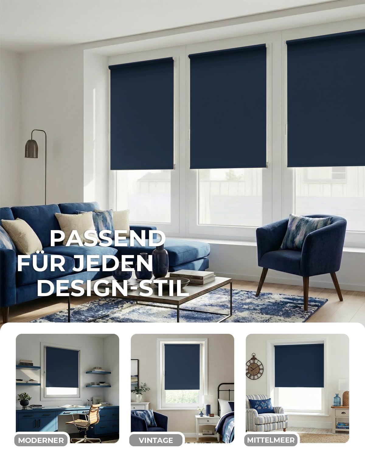 Victoria M. Tenebra Estor Opaco con o sin Taladrar, Incluye Material de Montaje, 145 x 160 cm (Ancho x Alto), Azul Oscuro