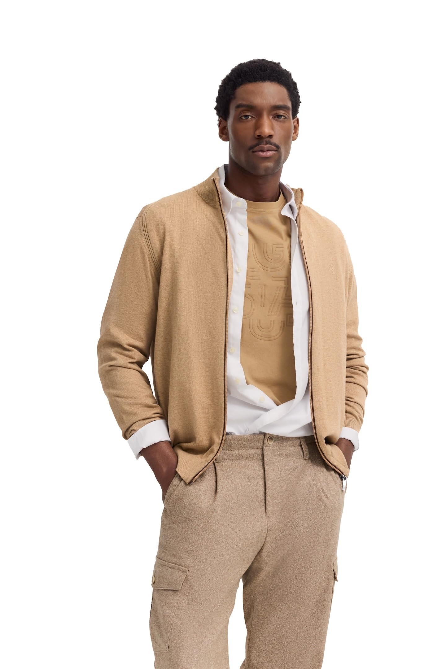 bugatti Herren Strickjacke 7600-85520D Regular Fit Reißverschluss Stehkragen Baumwolle-Kaschmir-Mix Freizeit und Büro