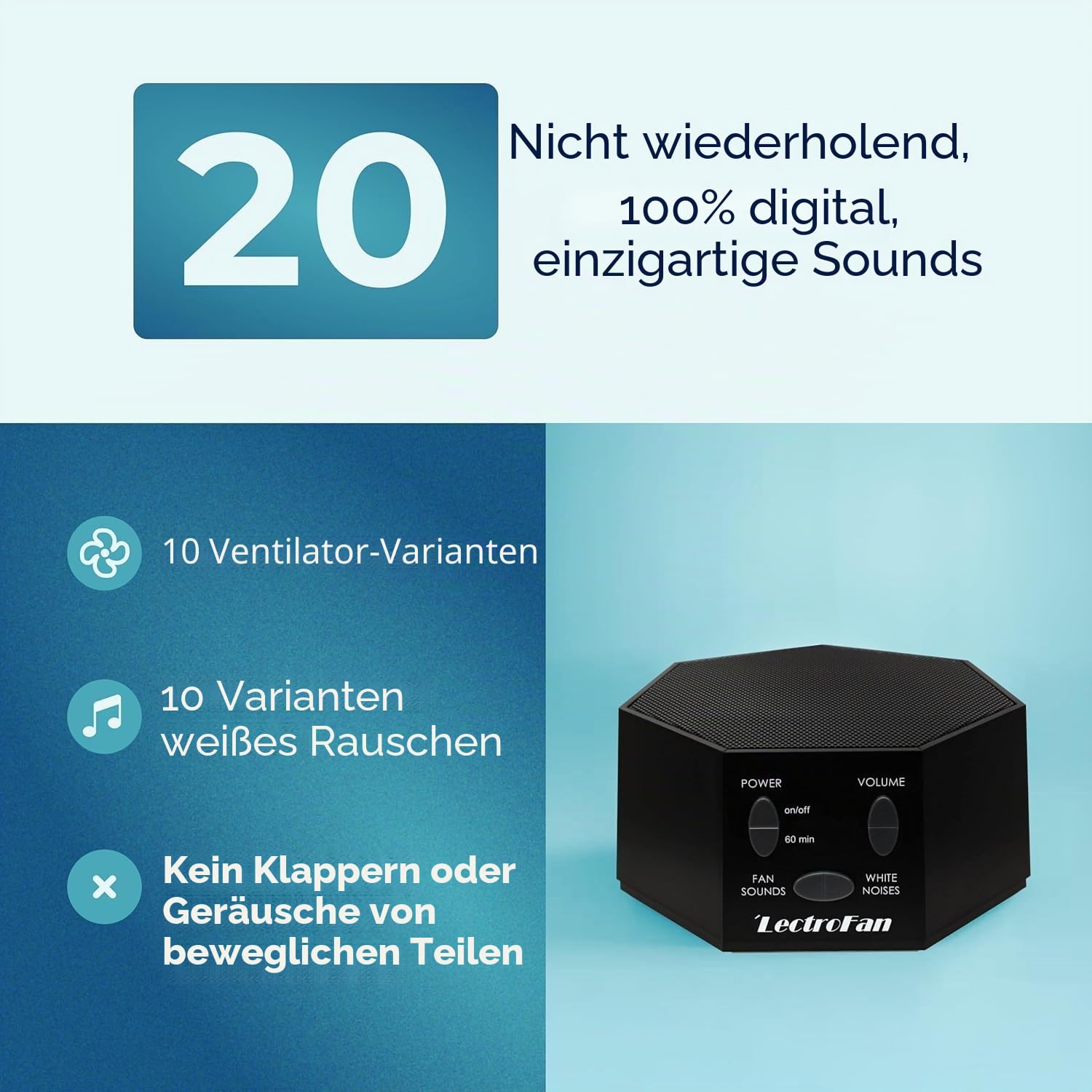 LectroFan Weißes Rauschgerät mit Lüftergeräuschen Schwarz