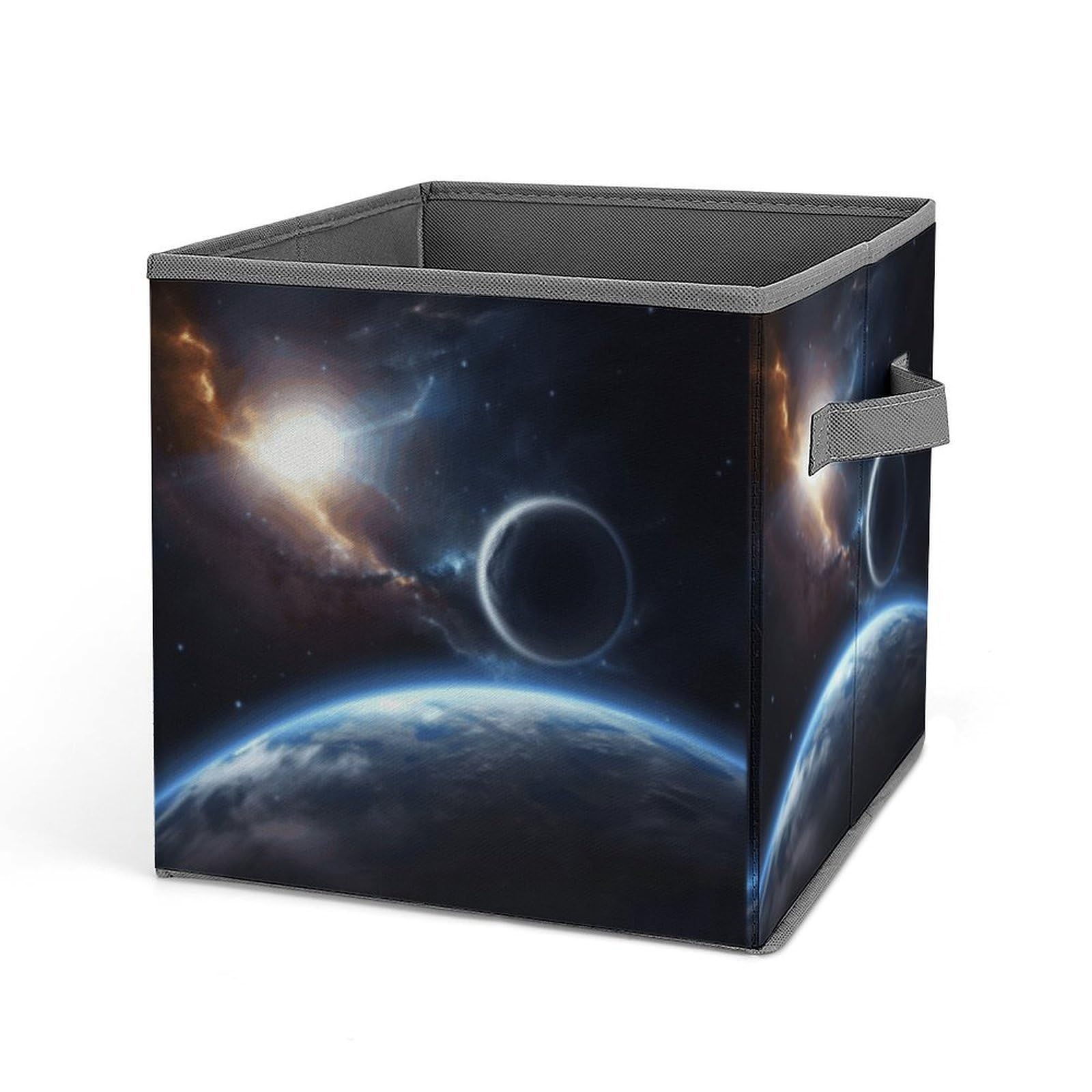 DWVTSLH Planet Cube Storage Bins with Handle, Foldable Storage Cubes, 11 Inch Large Storage Baskets, Washable Fabric Closet Organizer for Shelves, Decorative Clothes Storage Boxes