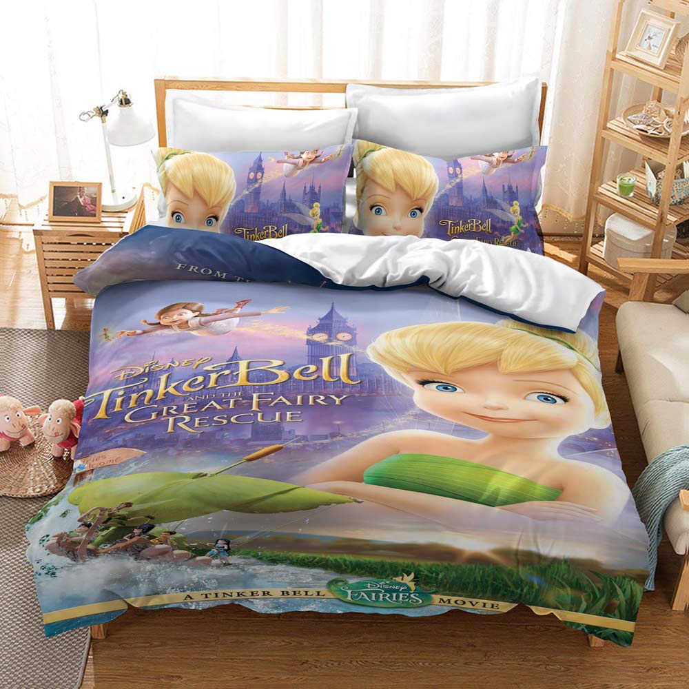 Chaose -Ukb Reversible Duvet Cover 220X240 / 65X65x2 Cm Tinker Bell Two-Tone Bed Set For 2 People With Zipper (Fantasy 06,Double(200X200cm))