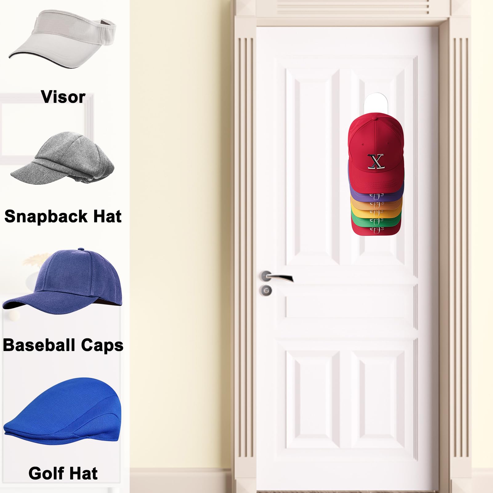 Palksky Hat Racks for Baseball Caps, 2Pack Acrylic Hat Organizer for Men Women, Strong Adhesive Hat Holder for Wall Door Closet, Sticky Clear Hat Hooks Display and Storage
