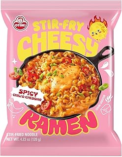OTTOGI Spicy Stir Fry Cheese Ramen, Korean Style Instant Noodle, Deliciously Cheesy and Spicy, 4.95oz x 4 Pack