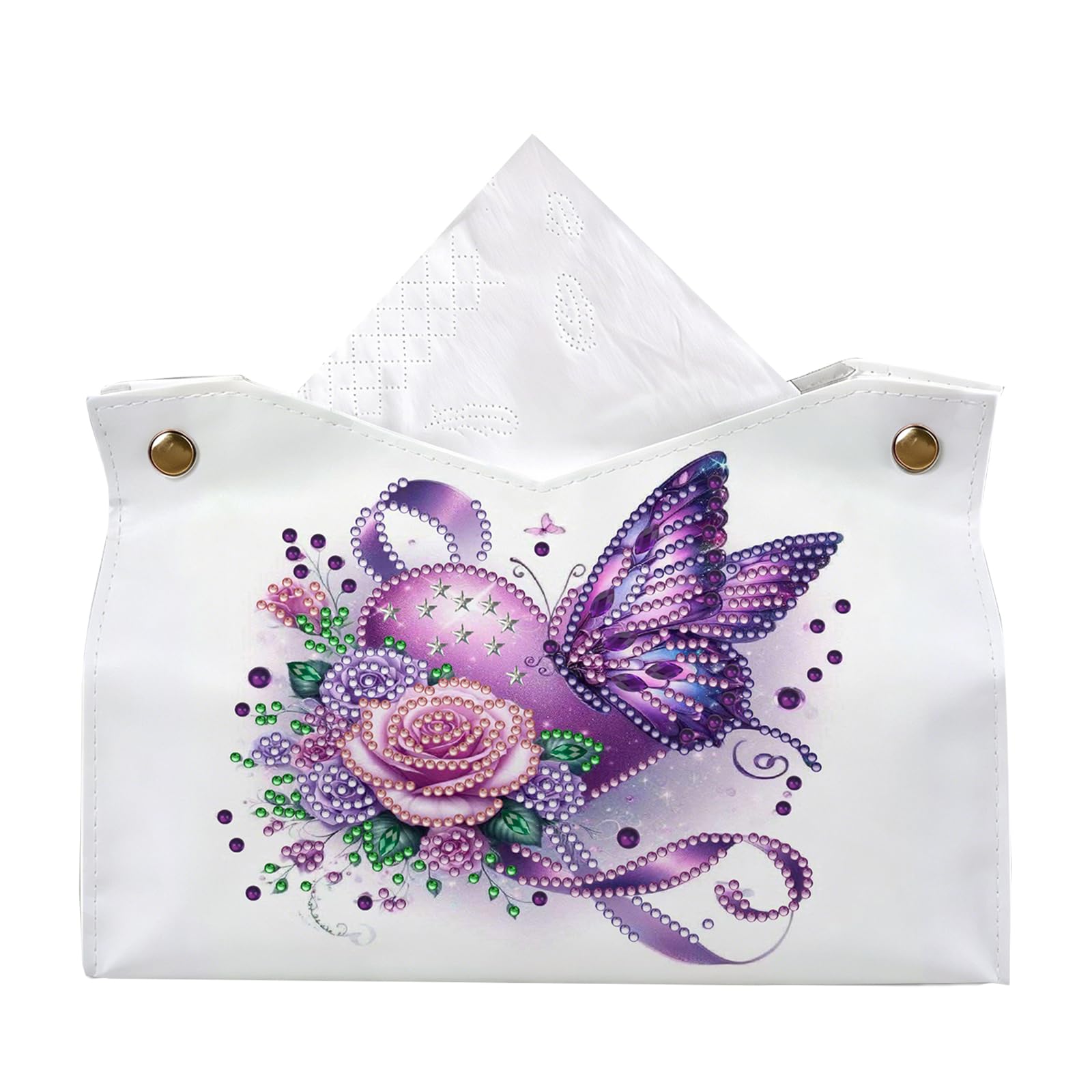 Poetrydraw Purple Heart Rose Butterfly Diamond Art Tissue Box For Adults