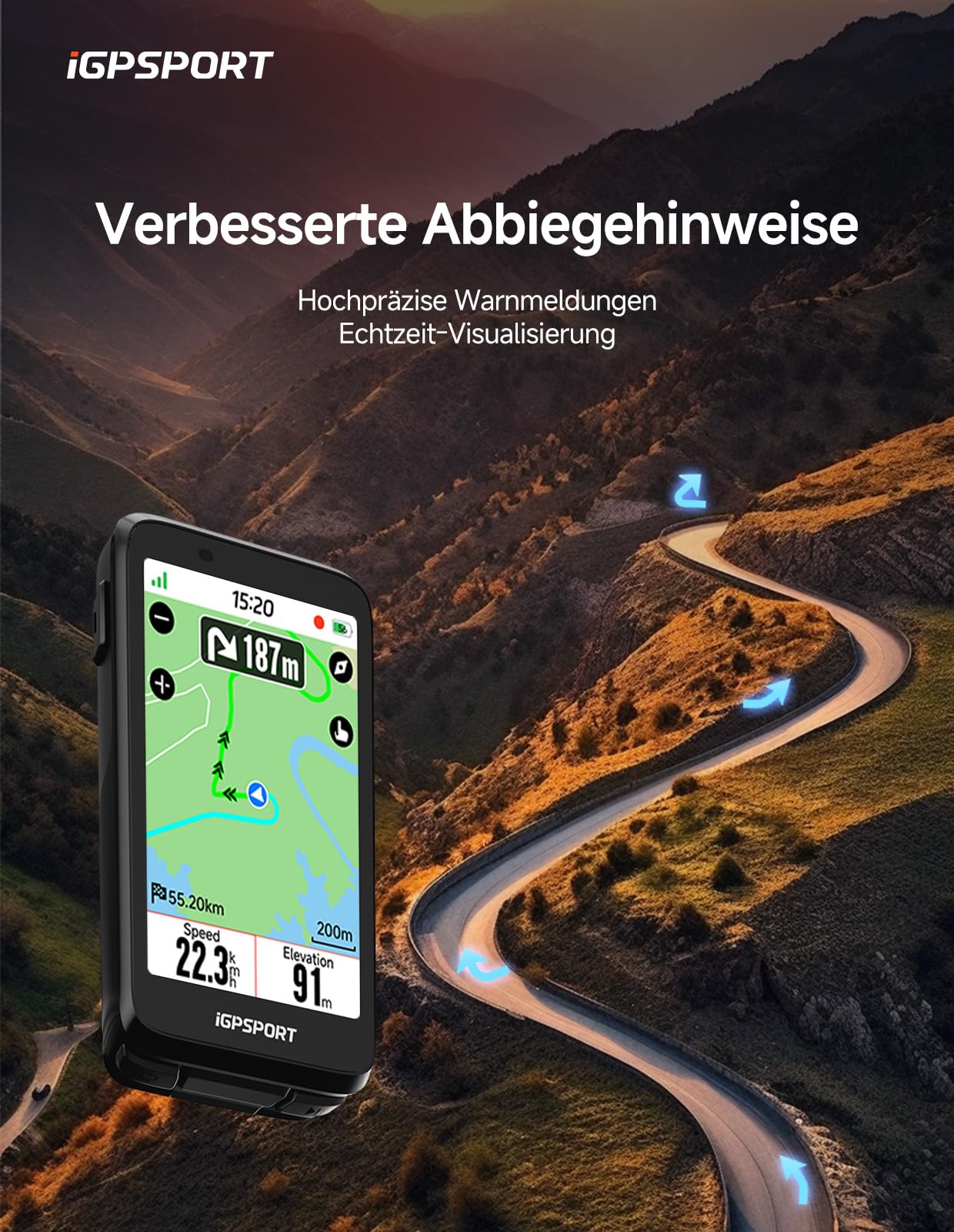 iGPSPORT BiNavi Fahrradcomputer Kabellos, 3,5'' Touch Screen Musiksteuerung Gruppenfahrten Bluetooth ANT+ GPS Fahrrad Navi