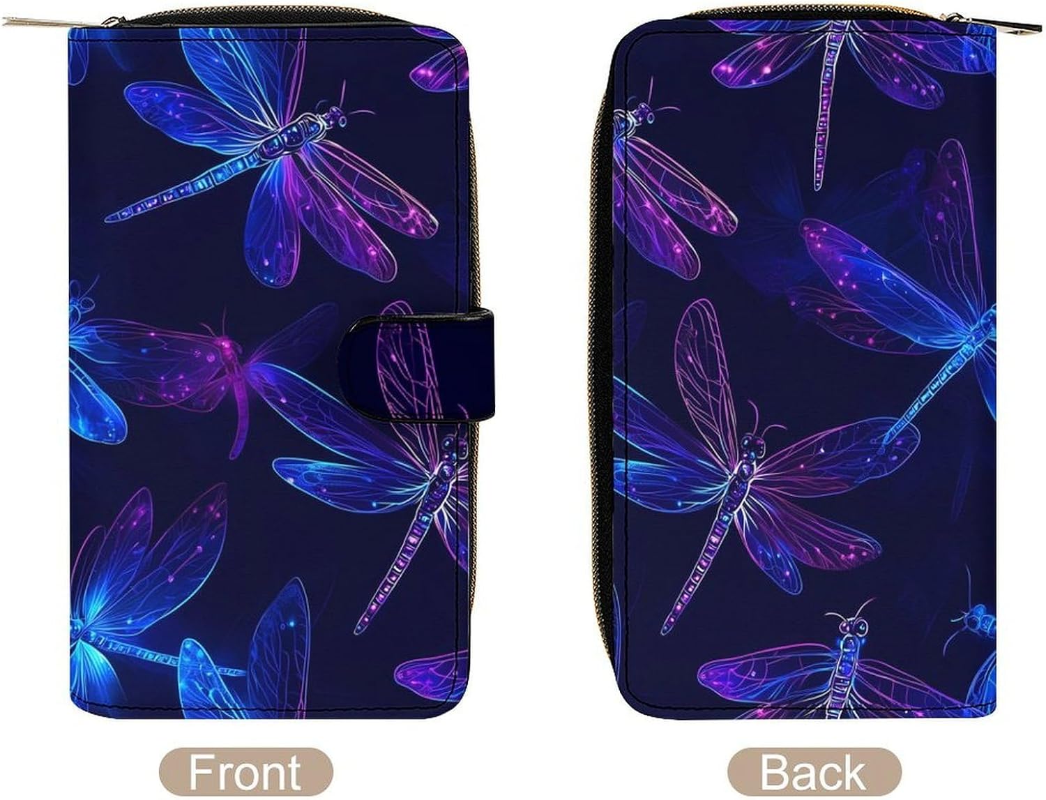 Dragonfly Funny Long Slim Bifold Wallet Card Holder Purse with Buckle for Men Women